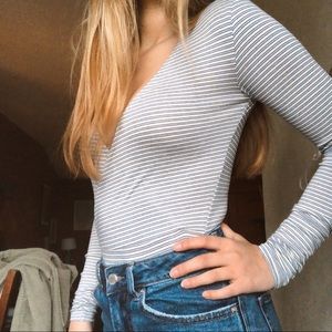 Striped wrap top bodysuit